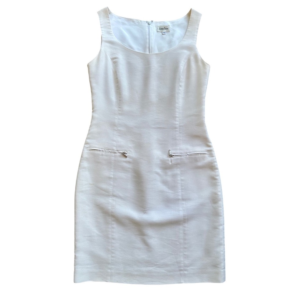 Neiman Marcus Vintage White Sleeveless Sheath Dress Zip Size 4 Mini Shift